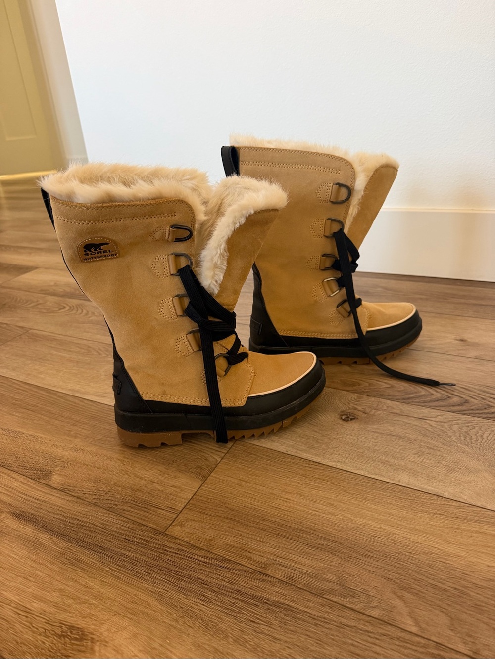 Sorel Tan and Black Fur-Lined Waterproof Winter Boots
